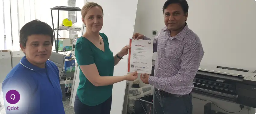 Qdot team assisting client with ISO 9001 implementation and compliance documentation in Abu Dhabi to acchieve iso 9001 Certification in Abu dhabi. 